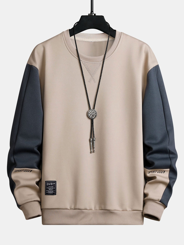 Men's Colour Block Crew Neck Sweatshirt – Relaxed Fit - Beige