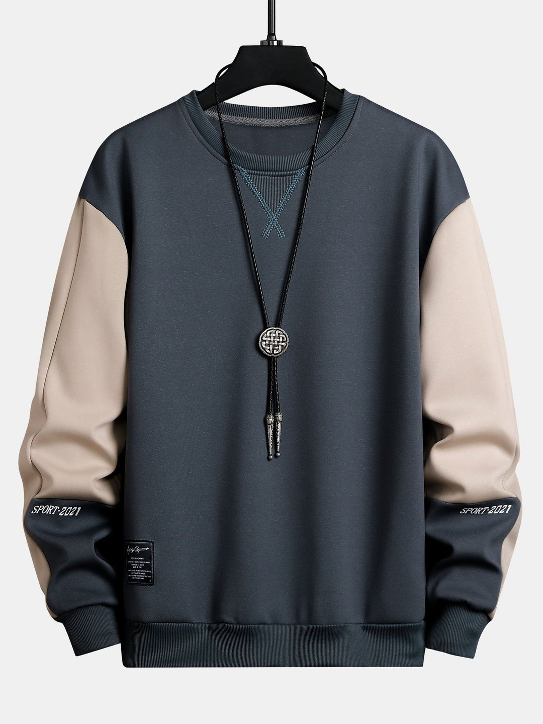 Men's Colour Block Crew Neck Sweatshirt – Relaxed Fit - Grey