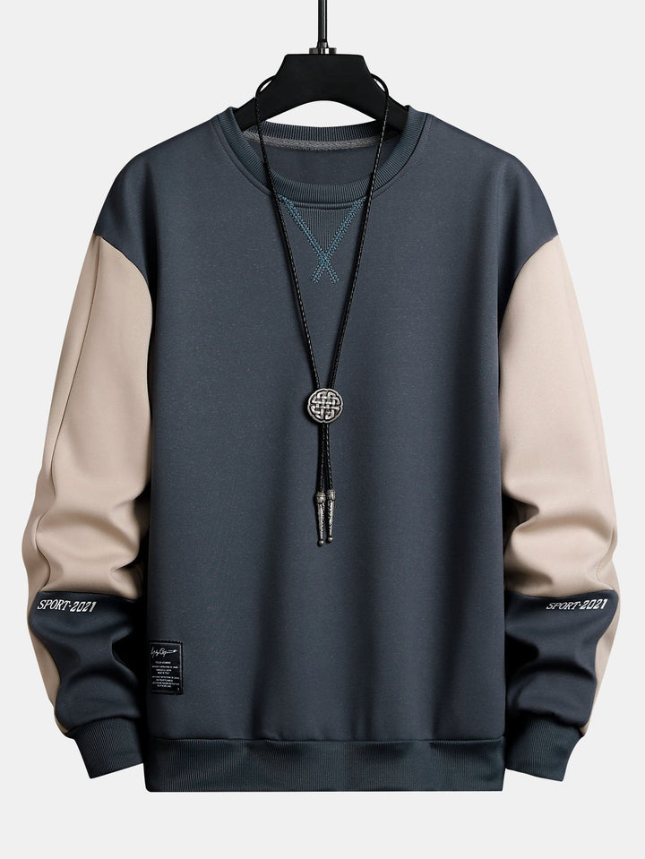 Men's Colour Block Crew Neck Sweatshirt – Relaxed Fit - Grey