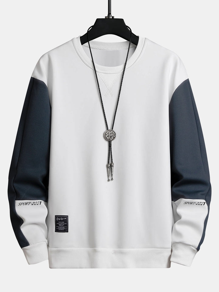Men's Colour Block Crew Neck Sweatshirt – Relaxed Fit - White