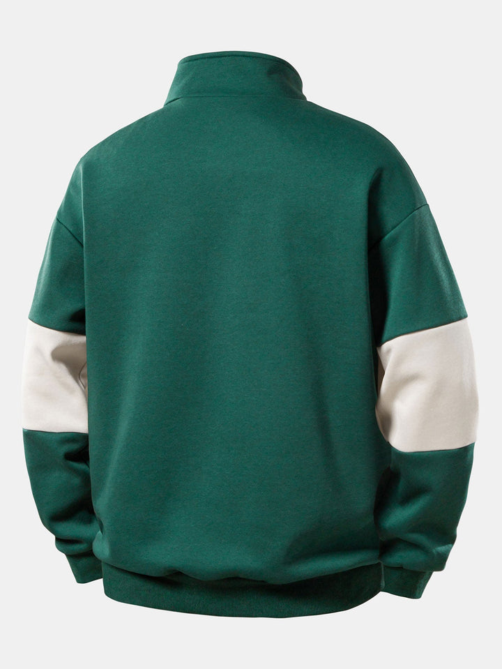 Men's Colour Block Quarter-Zip Sweatshirt - Relaxed Fit