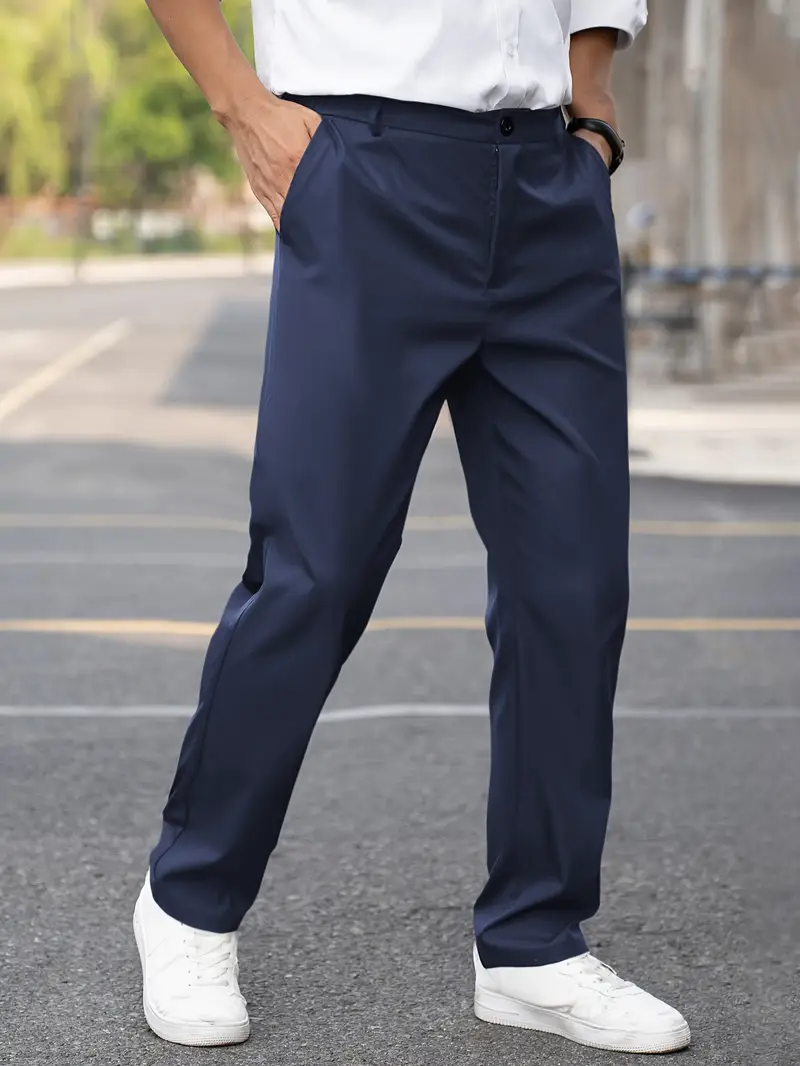 Men's Comfort Fit Casual Chinos - Versatile Everyday Pants - Blue