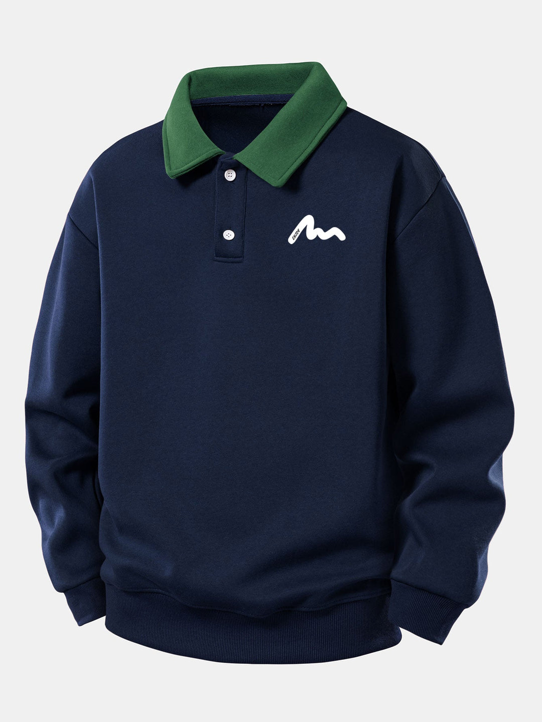 Men's Contrast Collar Polo Sweatshirt – Relaxed Fit Cotton Blend - Navy