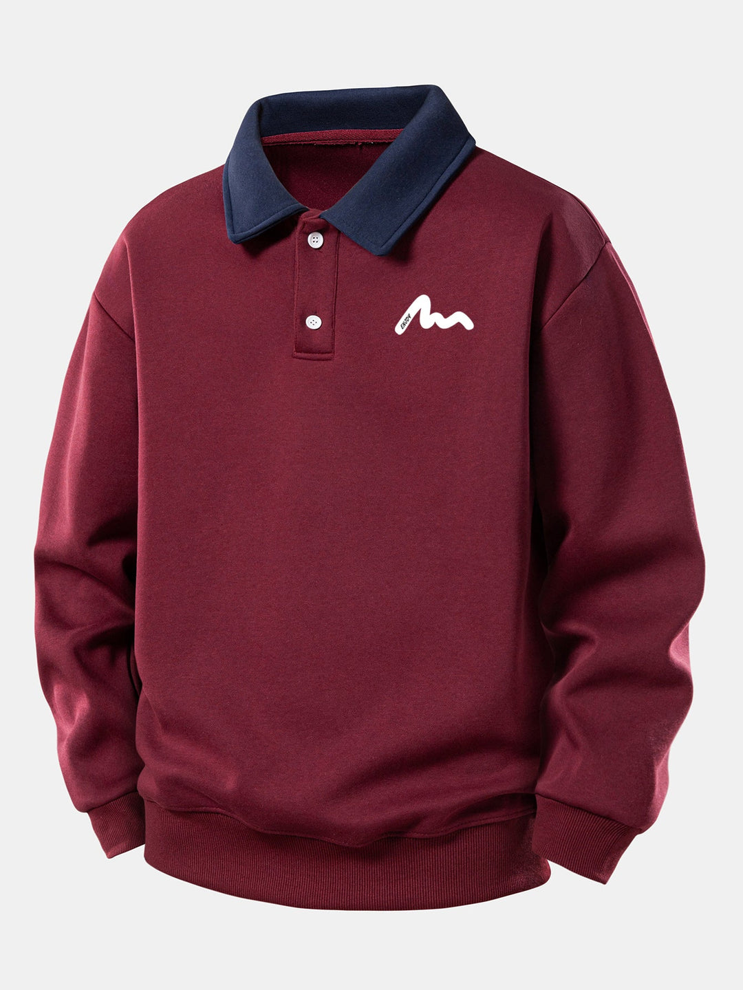 Men's Contrast Collar Polo Sweatshirt – Relaxed Fit Cotton Blend - Wine