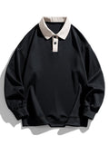 Men's Contrast Collar Polo Sweatshirt – Relaxed Fit Long Sleeve