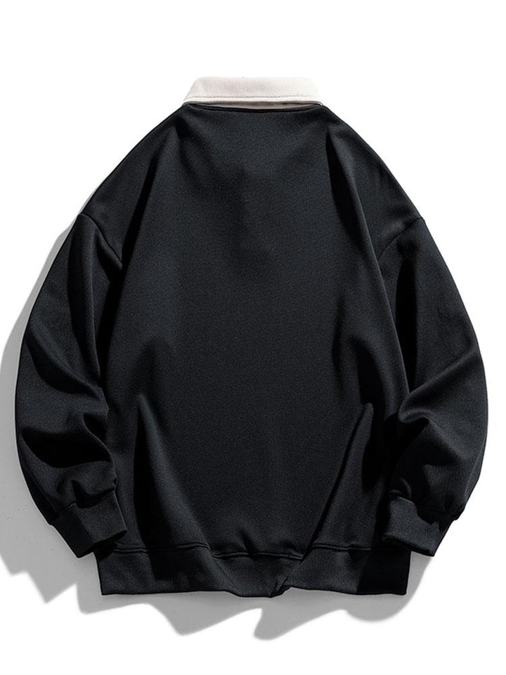 Men's Contrast Collar Polo Sweatshirt – Relaxed Fit Long Sleeve