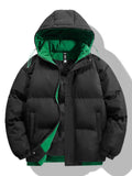 Men's Contrast Hooded Puffer Jacket - Winter Padded Outerwear