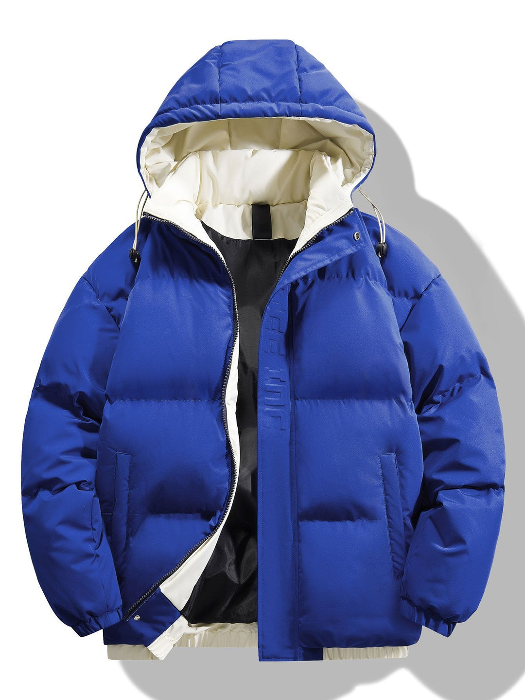Men's Contrast Hooded Puffer Jacket in blue, Winter Padded Outerwear