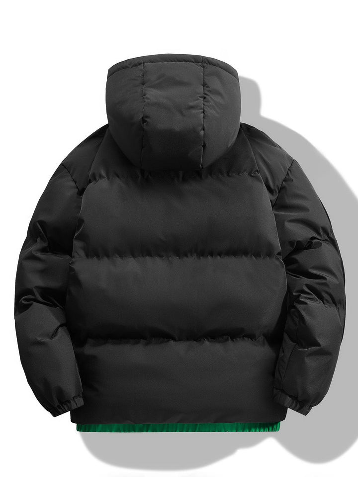 Men's Contrast Hooded Puffer Jacket - Winter Padded Outerwear