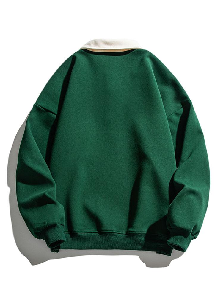 Men's Contrast Polo Collar Sweatshirt – Relaxed Fit Pullover