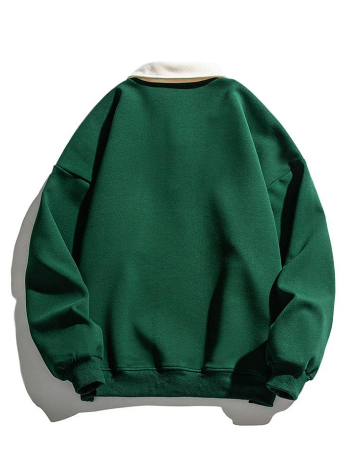 Men's Contrast Polo Collar Sweatshirt – Relaxed Fit Pullover