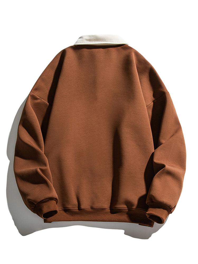 Men's Contrast Polo Collar Sweatshirt – Relaxed Fit Pullover