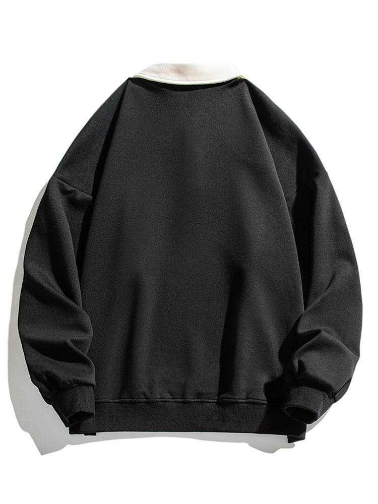 Men's Contrast Polo Collar Sweatshirt – Relaxed Fit Pullover