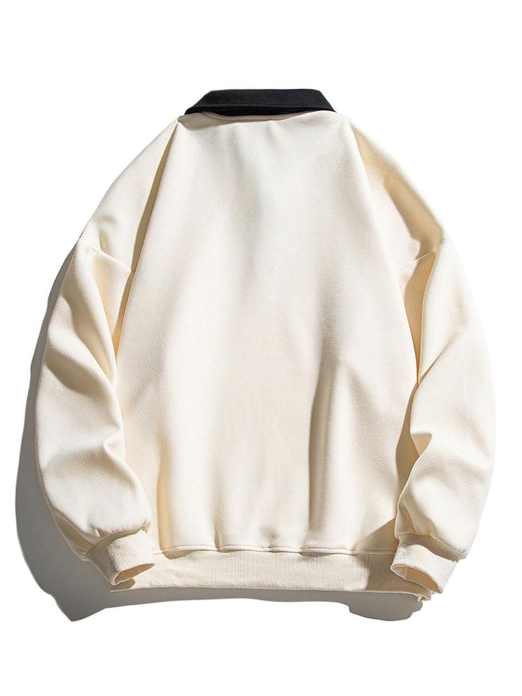 Men's Contrast Polo Collar Sweatshirt – Relaxed Fit Pullover