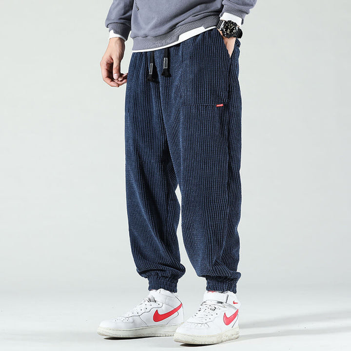Men's Corduroy Cargo Pants - Relaxed Fit Classic - Blue