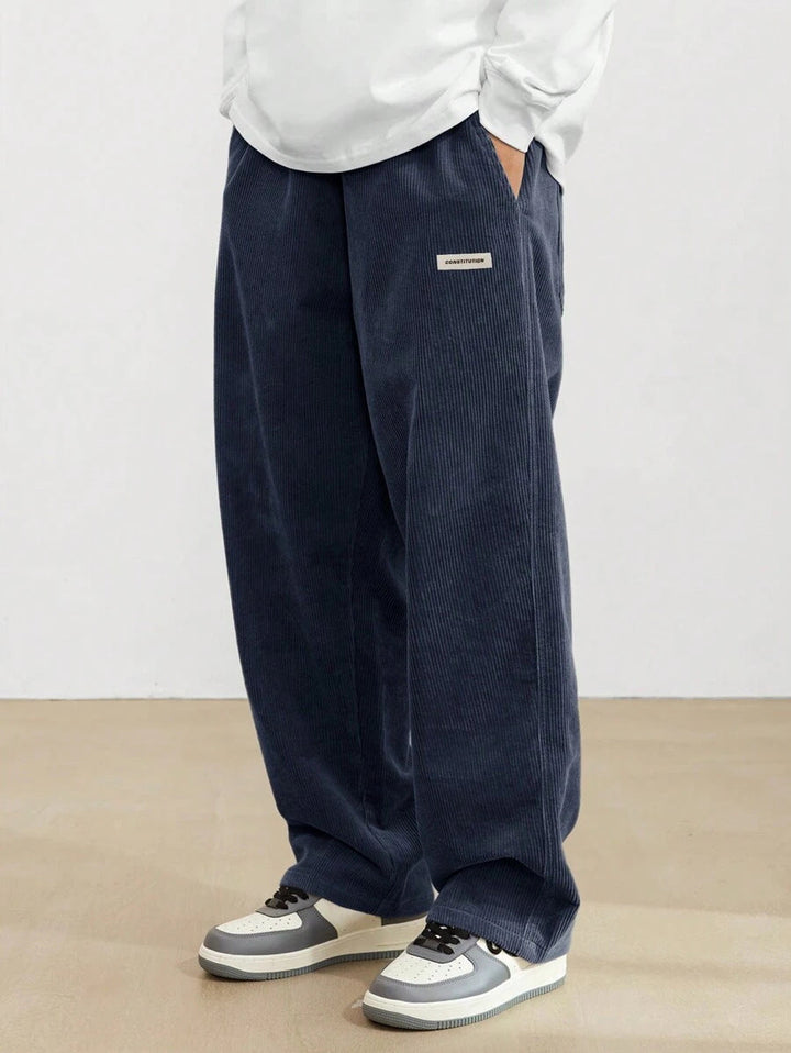 Men's Corduroy Pants - Loose-Fit Straight Leg - Blue