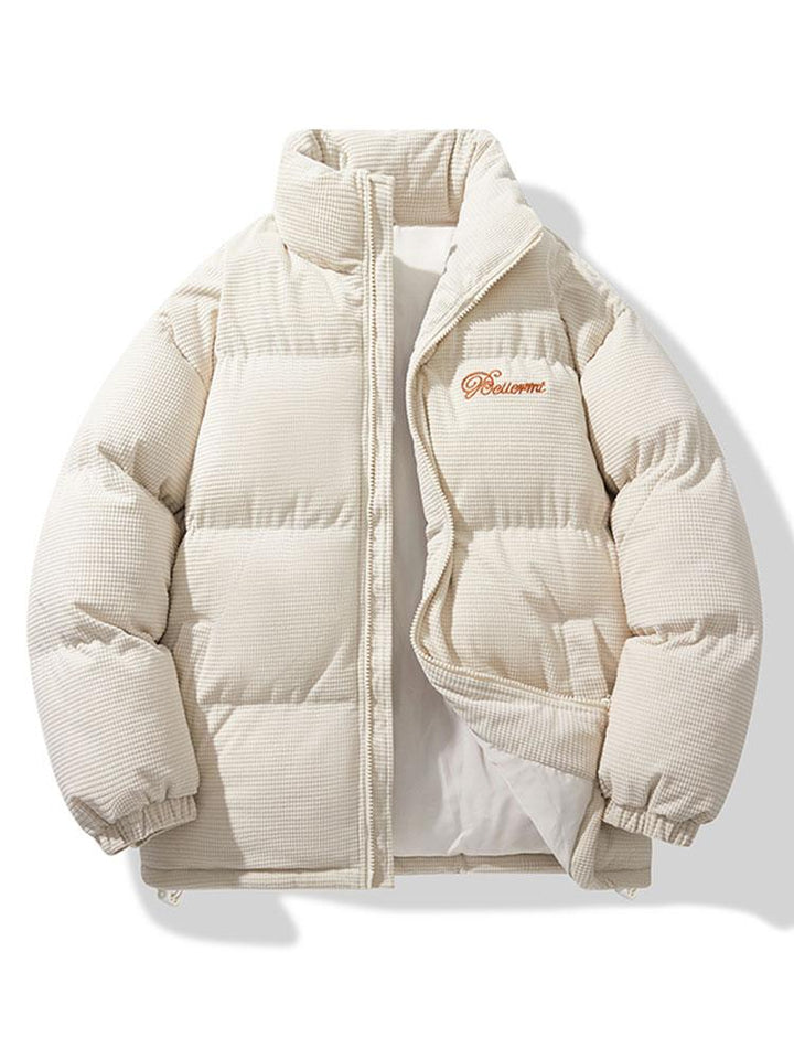 Men's Corduroy Puffer Jacket in beige, Padded Winter Outerwear
