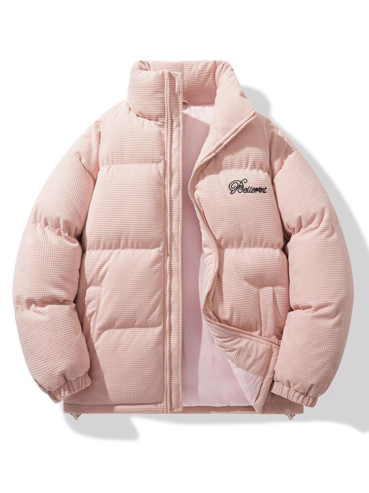 Men's Corduroy Puffer Jacket in light pink, Padded Winter Outerwear