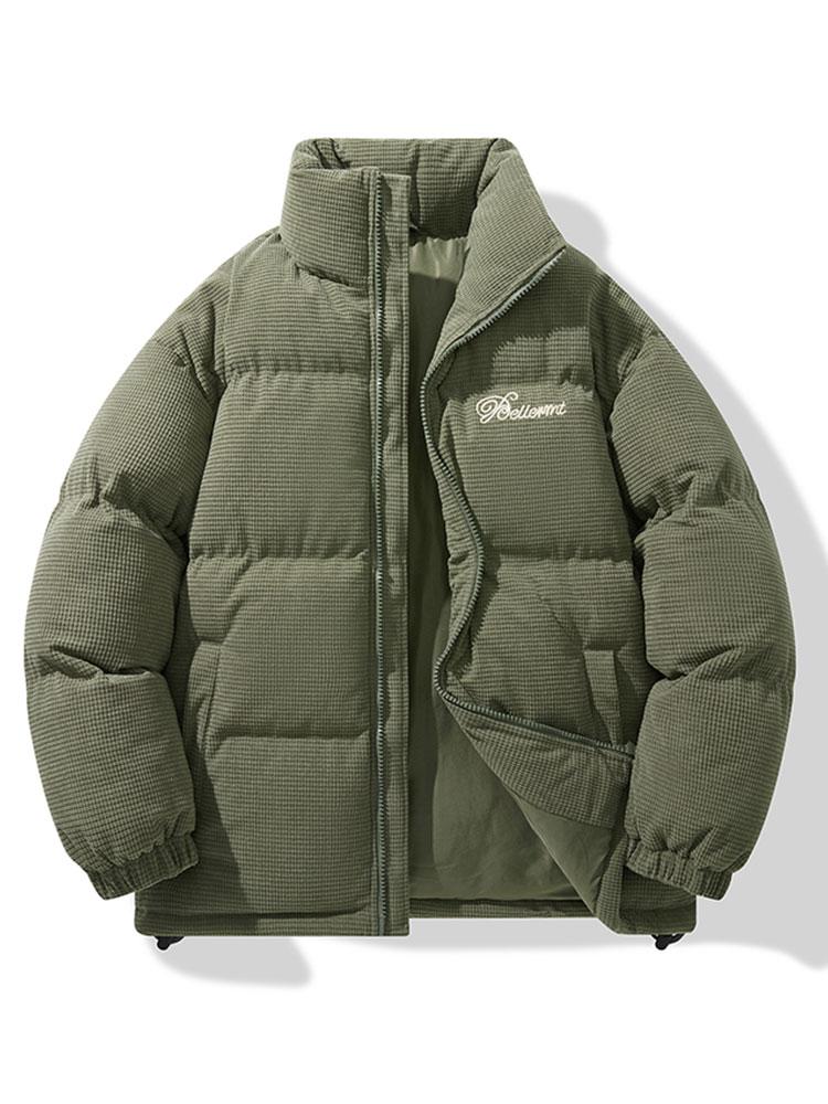Men's Corduroy Puffer Jacket in olive green, Padded Winter Outerwear