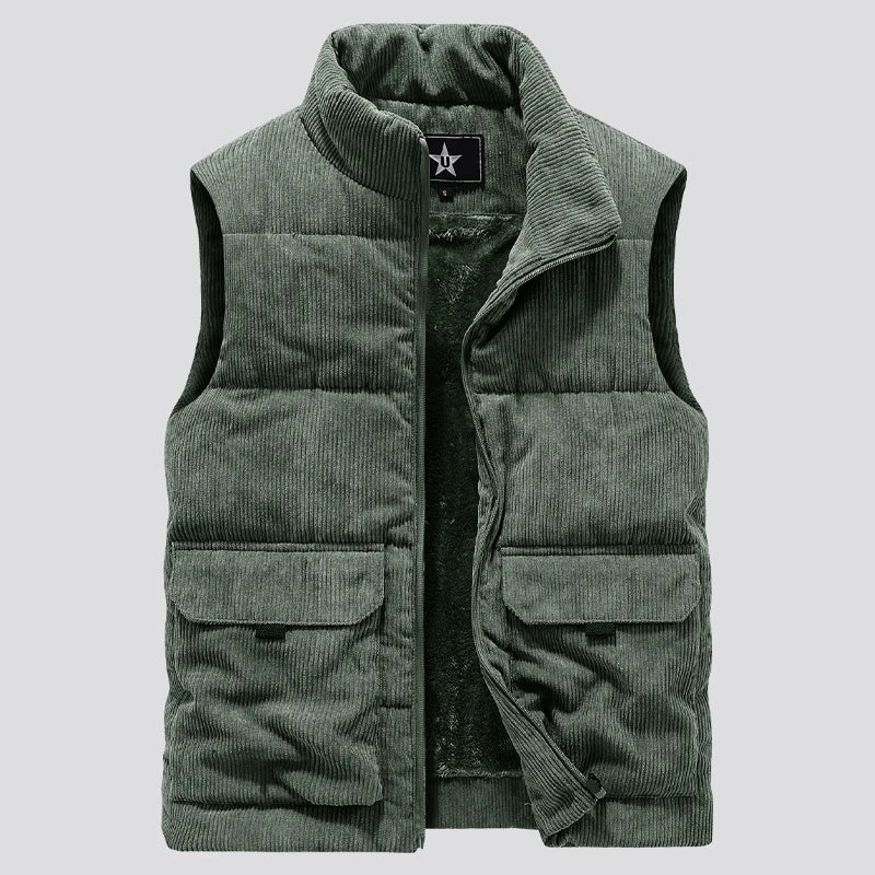 Men's Corduroy Vest - Sleeveless Quilted Bodywarmer - Green