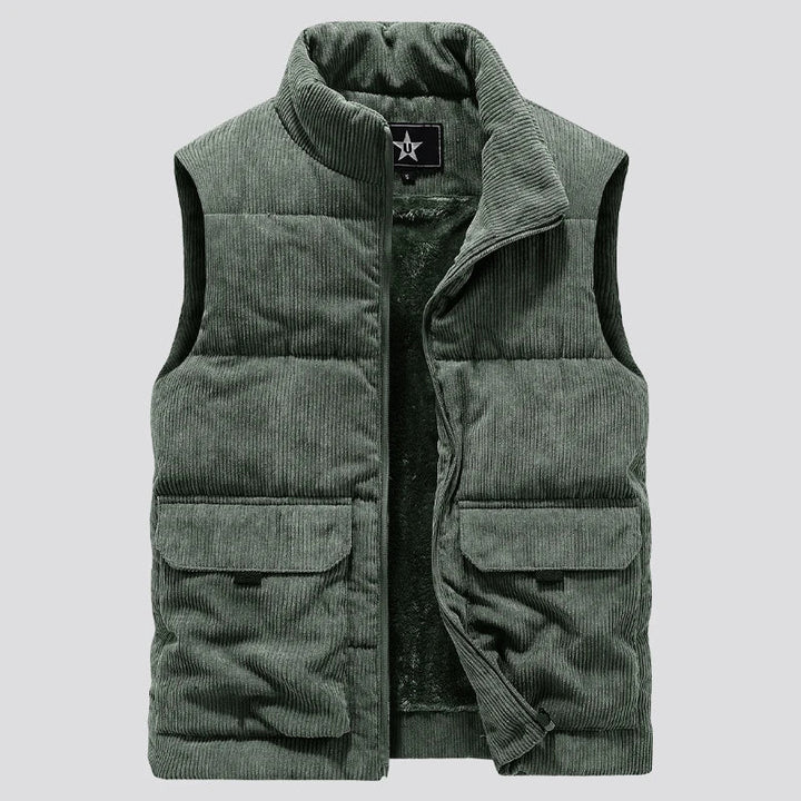 Men's Corduroy Vest - Sleeveless Quilted Bodywarmer - Green