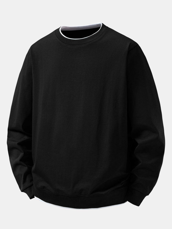 Men's Cotton Blend Layered Crew Neck Sweatshirt – Regular Fit - Black