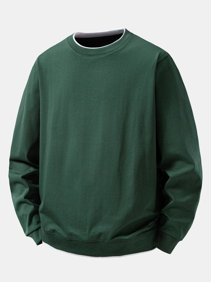 Men's Cotton Blend Layered Crew Neck Sweatshirt – Regular Fit - Dark Green