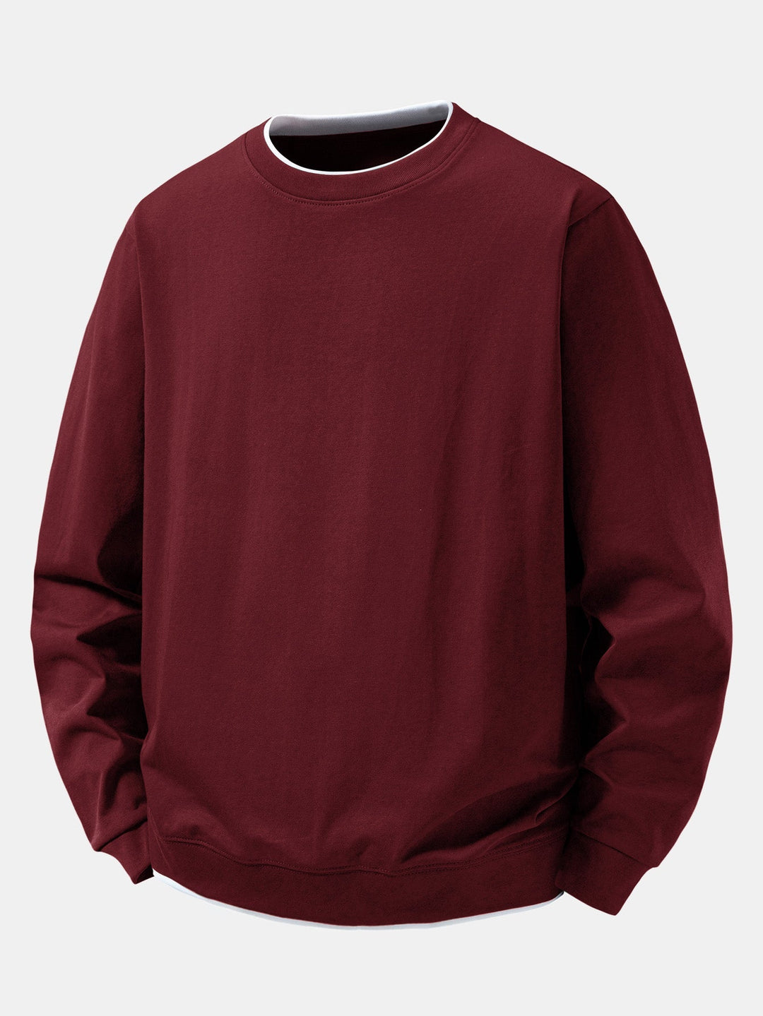 Men's Cotton Blend Layered Crew Neck Sweatshirt – Regular Fit - Wine Red