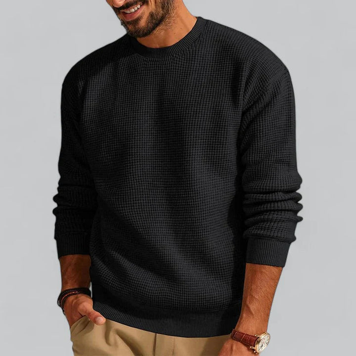 Men's Crew Neck Sweater - Classic Winter Knit - Black