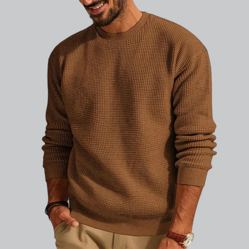 Men's Crew Neck Sweater - Classic Winter Knit - Brown