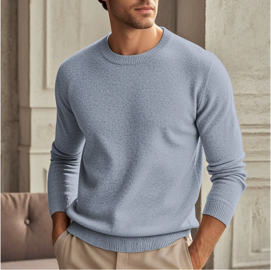 Men's Crew Neck Sweater - Minimalist Long Sleeve - Blue