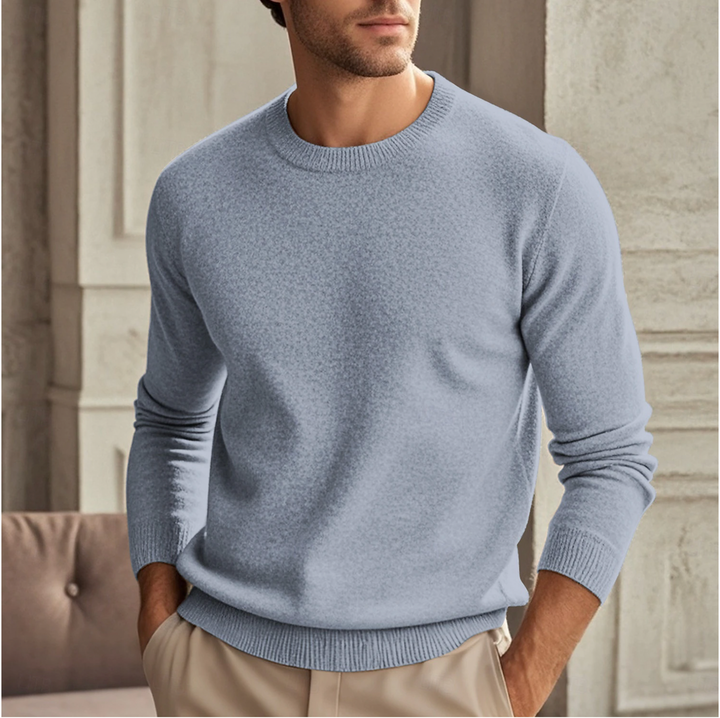 Men's Crew Neck Sweater - Minimalist Long Sleeve - Blue