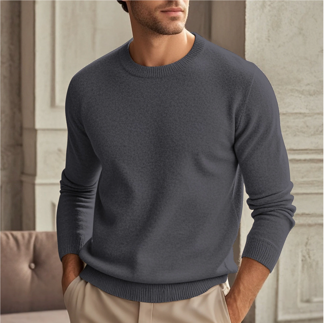 Men's Crew Neck Sweater - Minimalist Long Sleeve - Grey