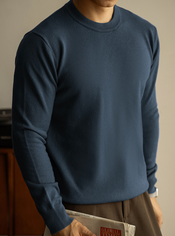 Men's Crew Neck Sweater - Minimalist Long Sleeve - Navy