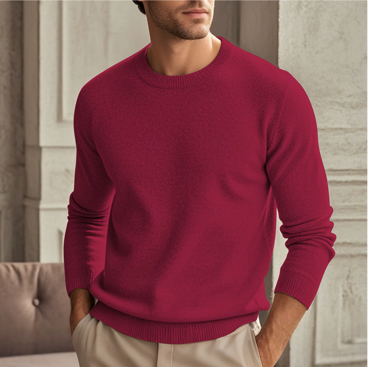 Men's Crew Neck Sweater - Minimalist Long Sleeve - Red