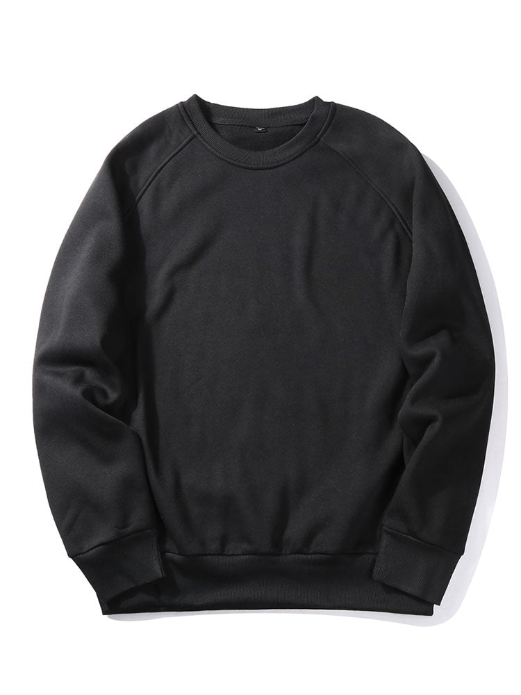 Men's Crew Neck Sweatshirt – Relaxed Fit Raglan Pullover - Black