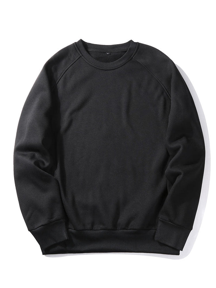 Men's Crew Neck Sweatshirt – Relaxed Fit Raglan Pullover - Black