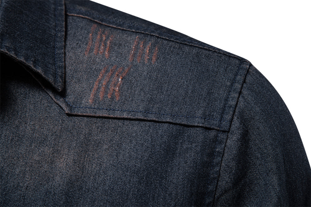 Men's Denim Shirt - Slim Fit Cotton Stretch