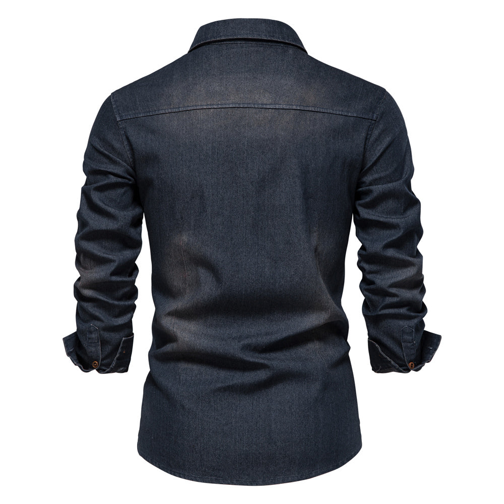 Men's Denim Shirt - Slim Fit Cotton Stretch