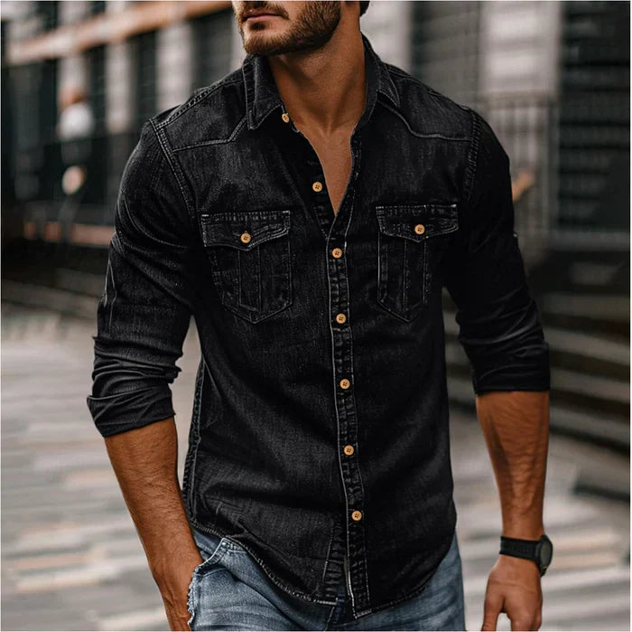 Men's Denim Shirt - Slim Fit with Snap Buttons