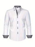 Men's Double-Breasted Stretch Shirt - Light Blue with Contrast Cuffs