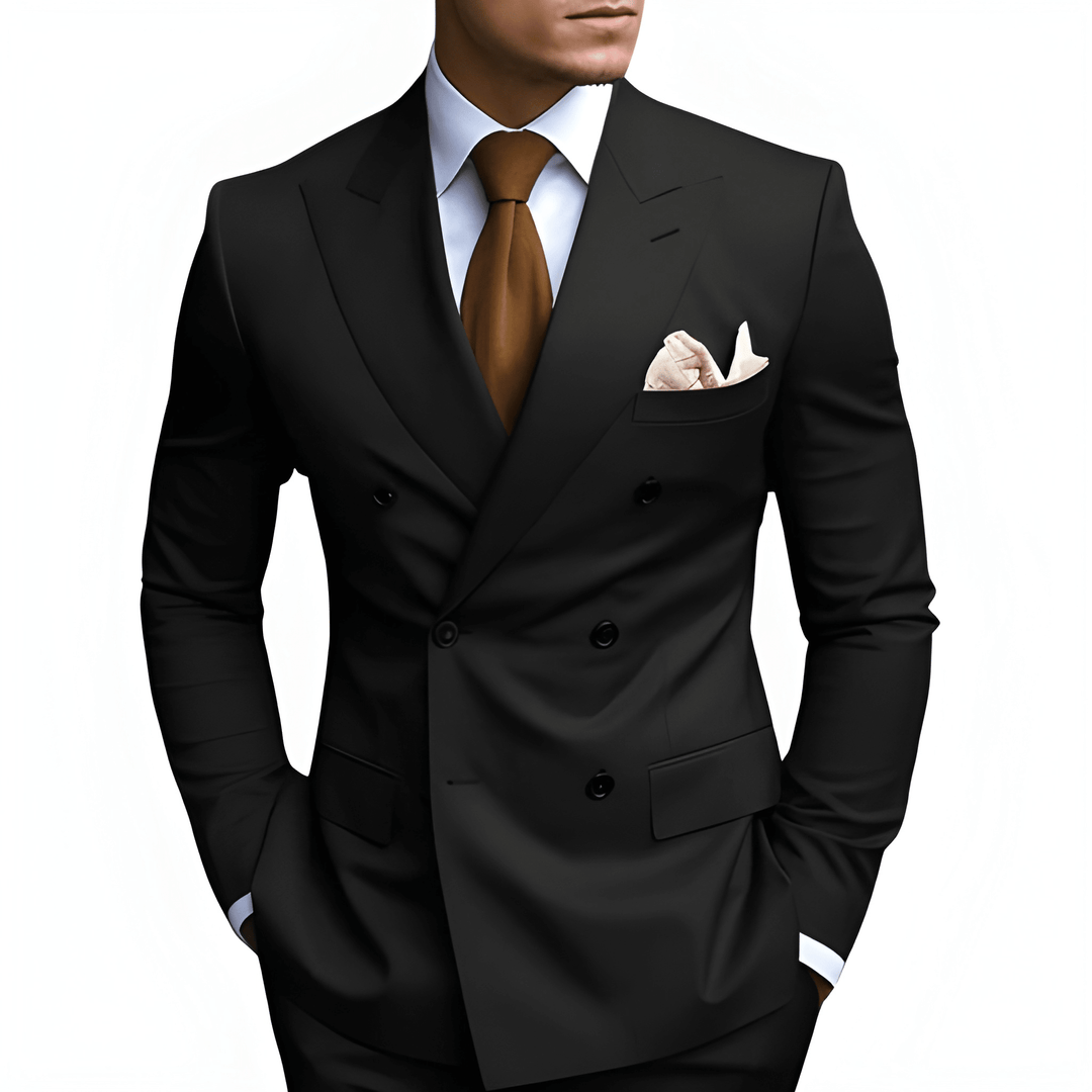 Men's Double-Breasted Suit - Slim Fit Elegance - Black
