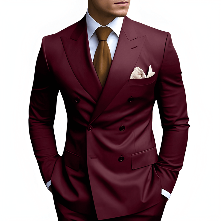 Men's Double-Breasted Suit - Slim Fit Elegance - Burgundy