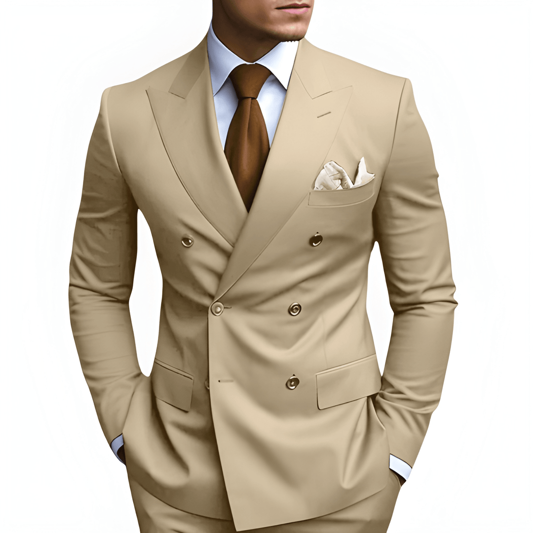 Men's Double-Breasted Suit - Slim Fit Elegance - Champagne