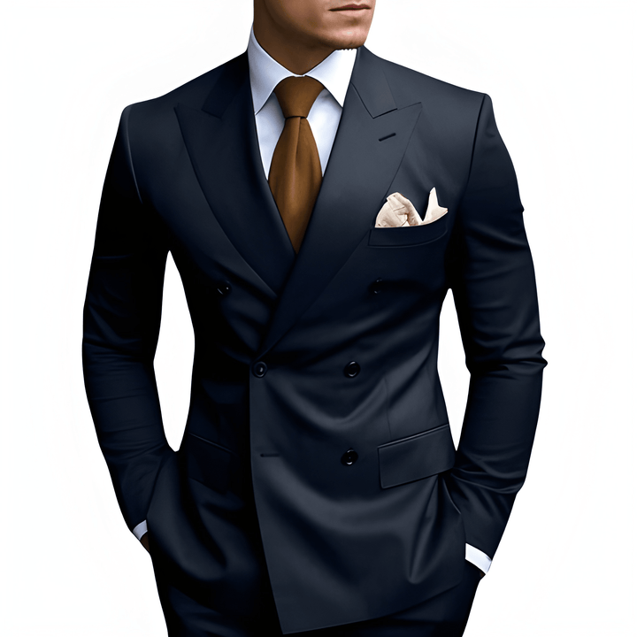 Men's Double-Breasted Suit - Slim Fit Elegance - Dark Blue