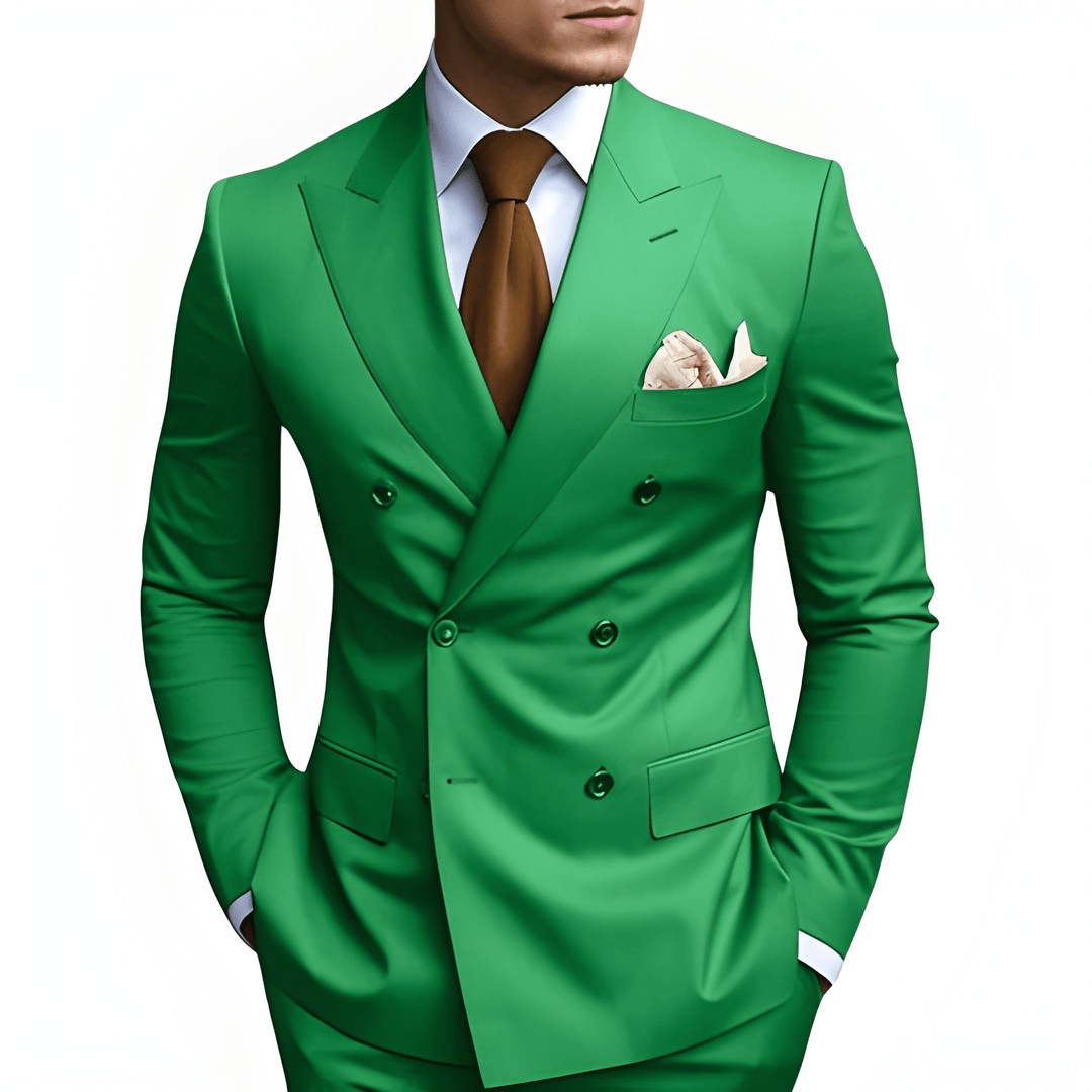 Men's Double-Breasted Suit - Slim Fit Elegance - Green