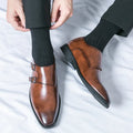 Men's Double Monk Strap Leather Shoes - Classic Business Style
