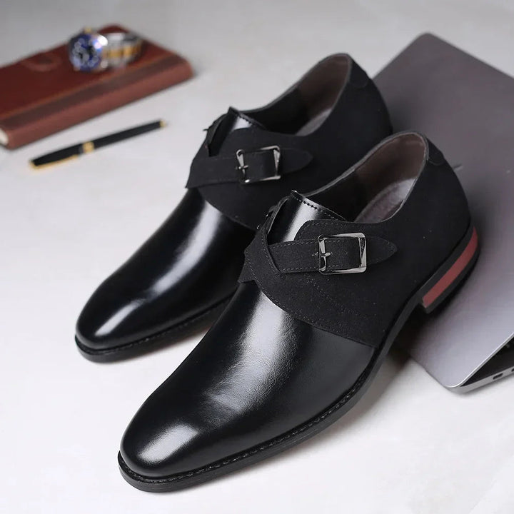 Men's Double Monk Strap Loafers - Breathable Vegan Leather - Black