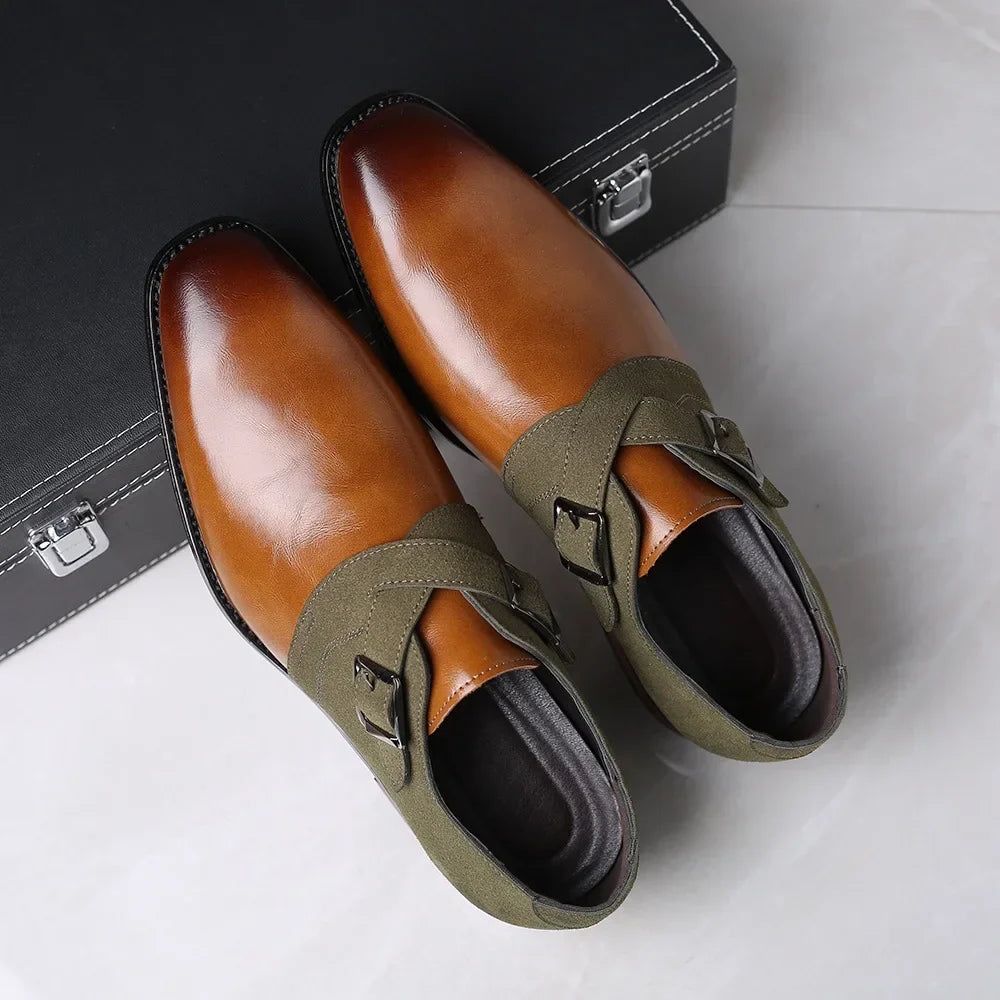 Men's Double Monk Strap Loafers - Breathable Vegan Leather