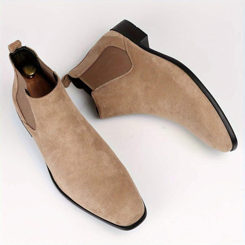 Men's Elastic Ankle Boots - Slip-On Comfort - Beige